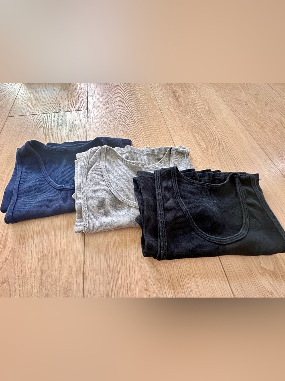Set of 3 Cotton Ribbed Tank Top - Black, Navy, Gray Small & Stretchy - Picture 4 of 8